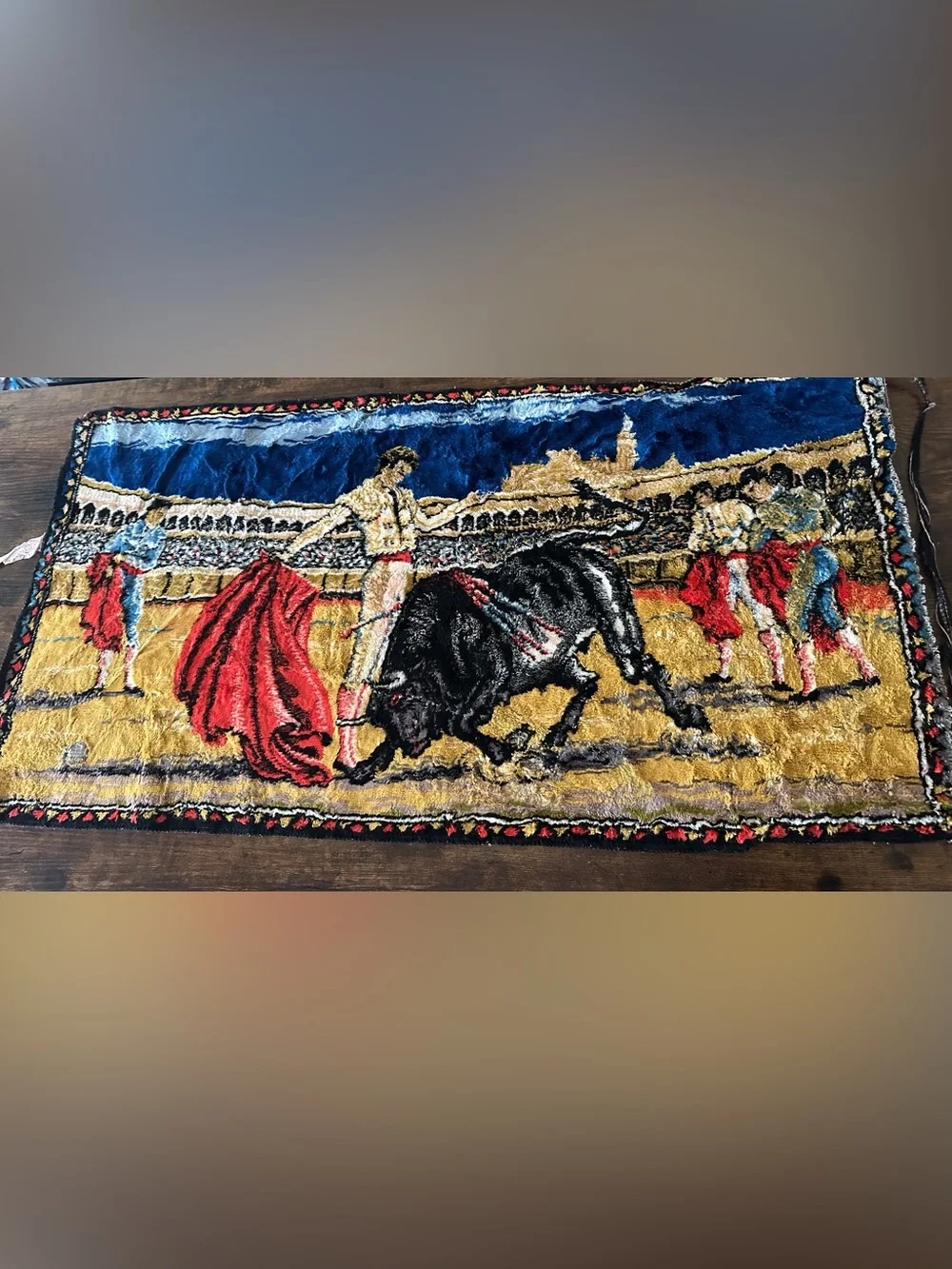Vintage Mediterranean Rustic Bullfighting Wall Tapestry Rug Home decor Artsy
